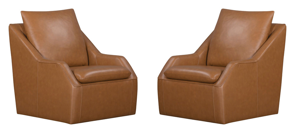 The Asher accent chair features a 360-degree swivel for ease of motion and a modern low-profile design. The comfortable, attached pillowtop seat has subtle welting and stitching, and the back cushion is removable, making cleaning a breeze. The Asher accen