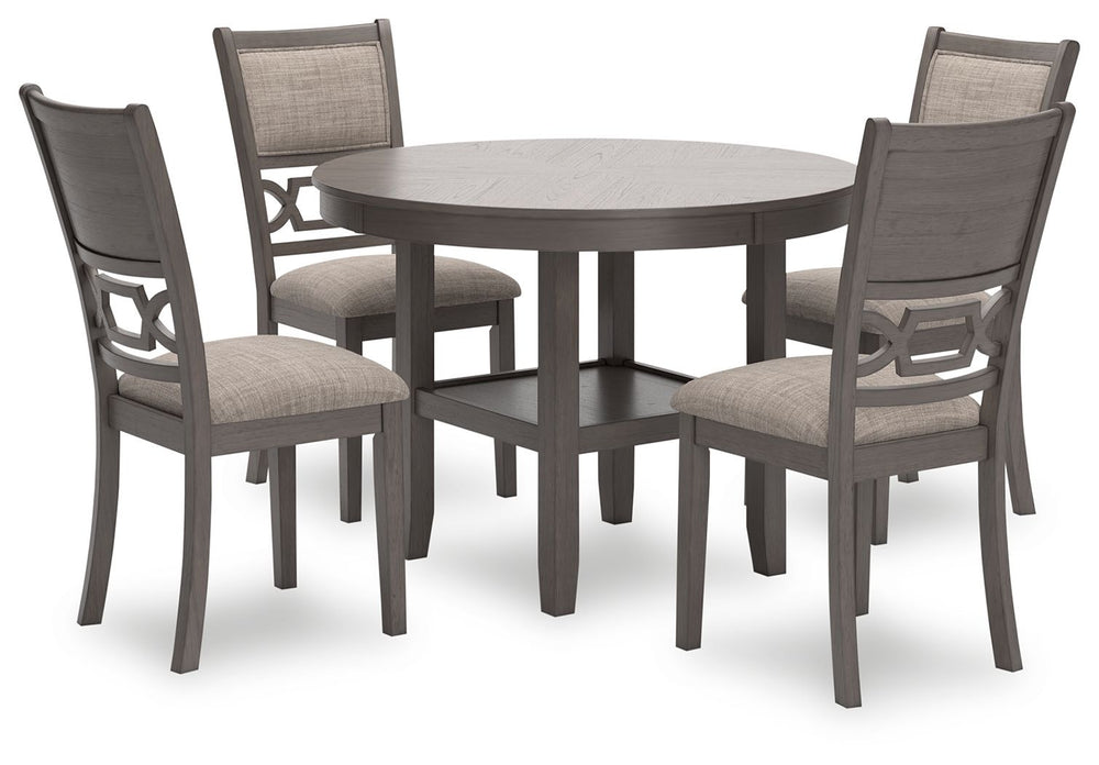Canâ€™t decide between classic and contemporary? Embrace the beauty of transitional style with this casually sophisticated dining table and chairs. The clean-lined profile and modern light gray finish merge with textured upholstery to create a timeless ye