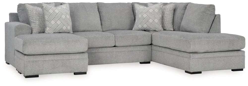 Donâ€™t be limited by a lack of space. This sectional makes family movie nights and get-togethers with friends all the more cozy. With its double-chaise configuration, everyone has a spot to lounge. A trendy gray hue offers the contemporary style you crav