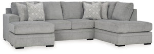 Donâ€™t be limited by a lack of space. This sectional makes family movie nights and get-togethers with friends all the more cozy. With its double-chaise configuration, everyone has a spot to lounge. A trendy gray hue offers the contemporary style you crav