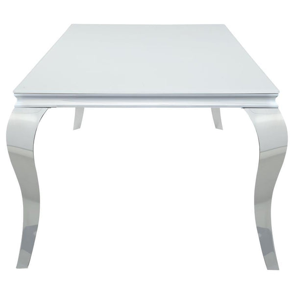 Carone - Rectangular Glass Top Dining Table - White And Chrome - Metal And Glass