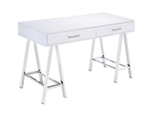 Simple, bold, and appealing, the Coleen Writing Desk will give your workplace a distinct look with contemporary style. The high gloss table top on trendy cross-base legs gives the desk a gorgeous and lustrous look. It has two storage drawers for your offi