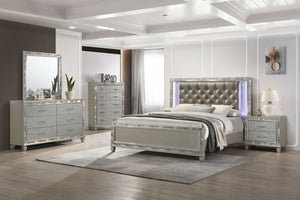 Transform your bedroom into a sanctuary of sophistication with the Radiance Western King 5 Piece Bedroom Set. Crafted from a blend of Solid Rubberwood and manufactured woods, this collection ensures unwavering stability and longevity. Its semi-gloss lacqu