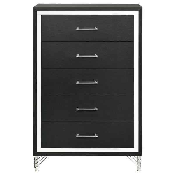  offering plenty of storage with five roomy drawers that host everything from clothing and accessories to linens a