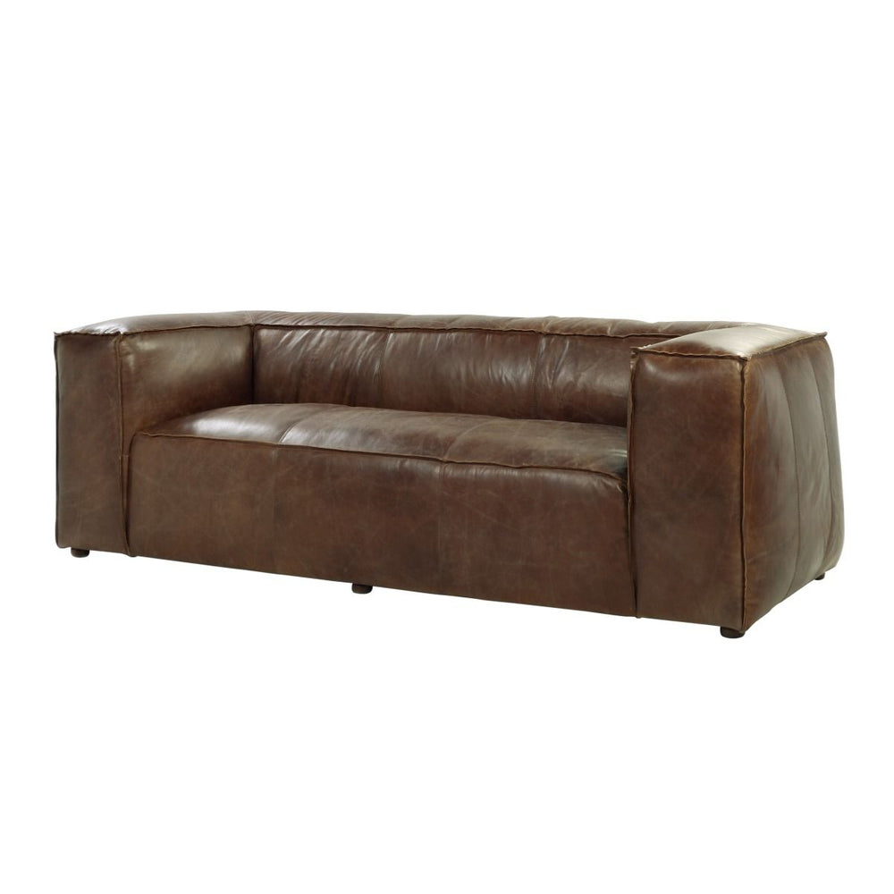 The Brancaster incredible design features curved lines, combining with aluminum and leather together to bring you a vintage sensation in the living room. Characterized by shelter arms and retro brown top grain leather, wrapped with aluminum panel for most