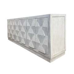 The Cortina console is a must-have for any unique home. It features a distinctive geometric design on the doors and a sturdy base for stability. This console has push-to-open doors for ease of use and is equipped with a hidden drawer and adjustable shelve