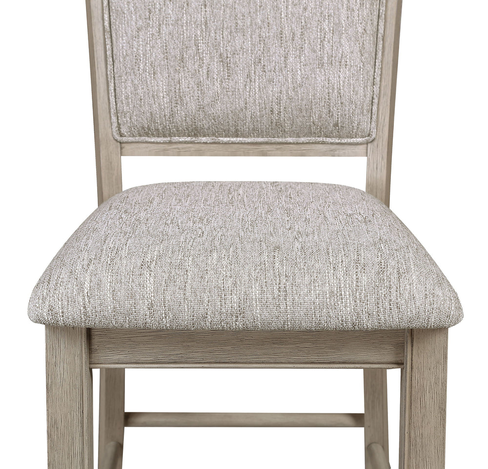 Elevate your dining experience with this elegant counter height dining set, designed to blend seamlessly with any modern or rustic dÃ©cor. The set features a spacious, finely crafted table with a built-in faux marble turntable and open lower shelf in a we