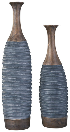 Add texture and interest to your space with this set of two vases. Made of a composite paper material, these sculptural objects make it easy to cut and paste design brilliance into your home decor.<br><br><b>Additional Dimensions</b><br><ul><li>Vase-large