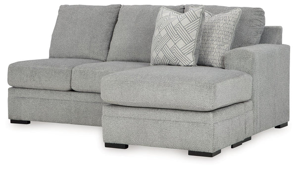 This right-arm facing sofa chaise is made with polyester upholstery. Pairs with other items in the series to make a sectional.<br><br><b>Additional Dimensions</b><br><ul><li>Arm height: 28-"</li><li>Seat depth: 45-"</li><li>Seat height: 22-"</li><li>Top o