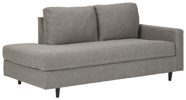 Mixing mid-century inspiration with modern attitude, this right-arm facing chaise is as retro chic as it is fashion forward. Loaded with multi-tonal interest, the granite gray upholstery is the essence of earthy elegance. Design elements include slim trac