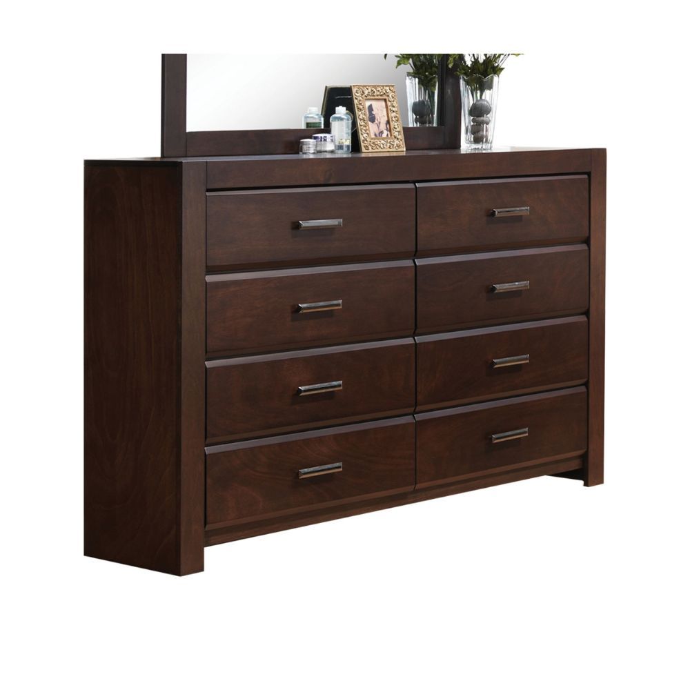 8 Drw Drawer: GLIDE Center Metal (Not Full Ext), DT English Front Only, Felt-Lined Top Drawer, ASTM F2057 - 17 & ASTM F3096 - 14 Compliant (YES)<br/><br/><b>Product Features</b><ul><li>Case: 1Pc/1Ctn</li><li>Finish: Walnut</li><li>Style: Transitional</li>