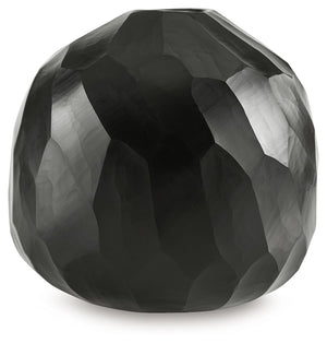 Put the accent on contemporary style with this vase. Wowing with multiple hand-carved facets, the cool black glass delivers true textural appeal from every angle. Itâ€™ll bring an artful touch wherever you see fit.<br/><br/><b>Product Features</b><ul><li>