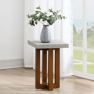 Elevate your space with the Keven table set, a perfect blend of industrial chic and rustic elegance. Featuring a striking faux concrete finish table top and a robust wooden base, this set exudes modern sophistication. The cross shaped design of the base a