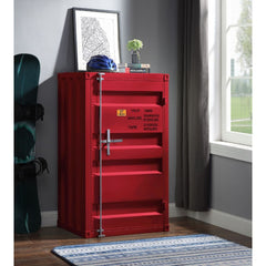 KD, Rectangular Chest Storage: 1 Metal Door (Inside: 5 Compartments w/4 Metal Shelves) Features: Metal Frame, Recessed Panels (Cargo Container Panels), Full-Length Container Lock (NO LEGS) CONSTRUCTION Metal Case: Iron Plate (40 x 40mm)<br/><br/><b>Produc