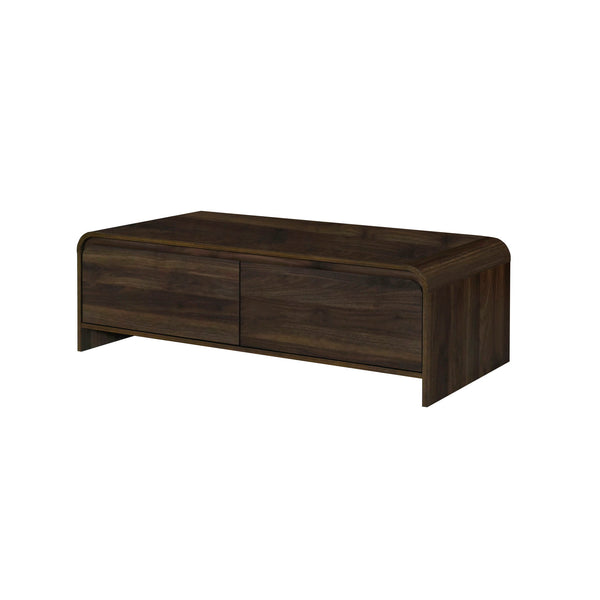 Introducing the Mara Storage Cocktail Table in Walnut, a versatile and sustainable centerpiece for your living room. Crafted from sturdy manufactured wood and coated in environmentally friendly laminate, this table offers both durability and eco-conscious