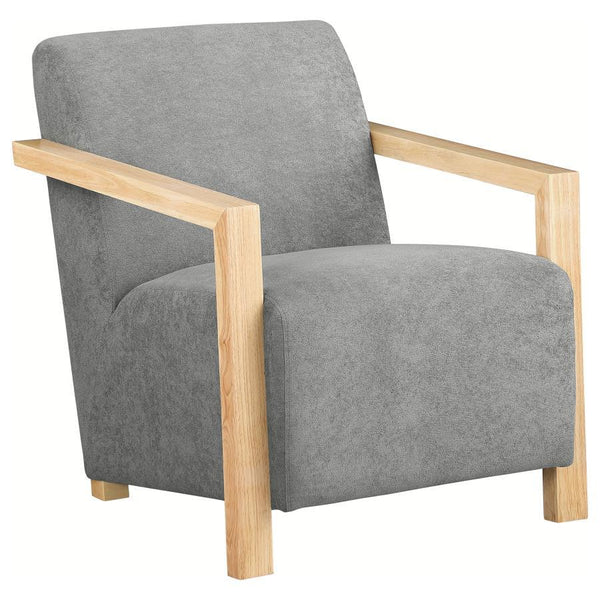 Put an inviting spin on a contemporary seating group with this modern accent armchair. Designed to stand out, it features soft, dimensional upholstery over plush foam cushions to create a smooth, sophisticated presentation. The chair boasts a smooth back 