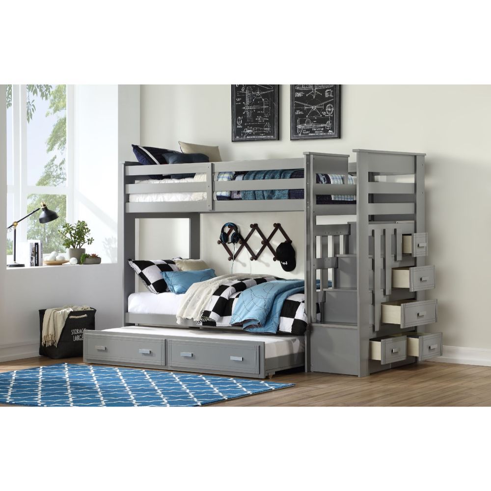 The Allentown Collection was designed to save space, this twin over twin bunk bed is a perfect solution for your children-'s bedroom. The piece features a bright white finish and offers durability as well as a clean style. The full-length guard rails prov