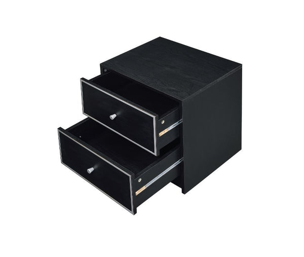  with a rich black finish for industrial look. There is a ample table top space with two storage drawers that keep your everyda