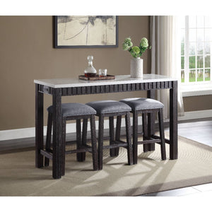 Simple, smart, and stylish, the Necalli counter height set is the perfect solution for small spaces. The compact rectangular table has a smooth marble top that stands out in lovely contrast with the weathered espresso finish of the wooden sled base. A sub