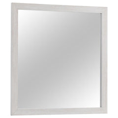 This dresser mirror offers a stylish and functional addition to any bedroom. Designed to pair with the matching dresser, its clean-lined rectangular frame enhances contemporary and modern spaces. Crafted from engineered wood with a durable laminate veneer