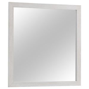 This dresser mirror offers a stylish and functional addition to any bedroom. Designed to pair with the matching dresser, its clean-lined rectangular frame enhances contemporary and modern spaces. Crafted from engineered wood with a durable laminate veneer