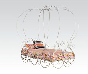 The Priya Canopy bed will create a wonderland in your princess-'s room. Its metal scrolled lines in a silver finish create a warm, classic look that will easily coordinate with all room decor. A crown on top of the frame adds the charm and beauty into thi