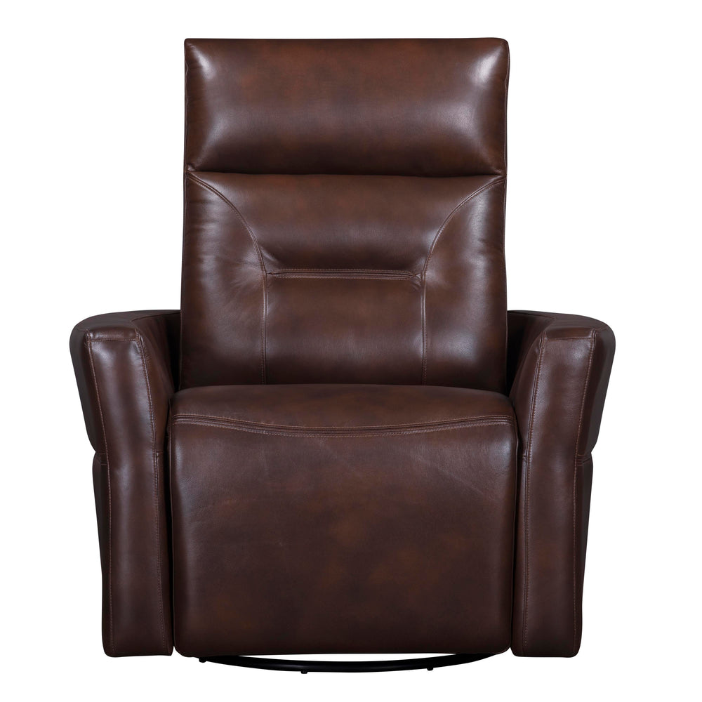 Remmington offers a power recline and an adjustable power headrest for ideal relaxation. It swivels and glides easily and is made from high-quality top-grain leather. Featuring detailed stitching, it presents a polished look. The slightly curved arms prov