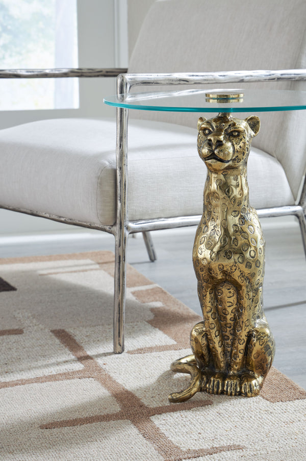  youâ€™ll go wild for this accent table. Its leopard base in an antiqued goldtone finish exudes old Hollywood appeal