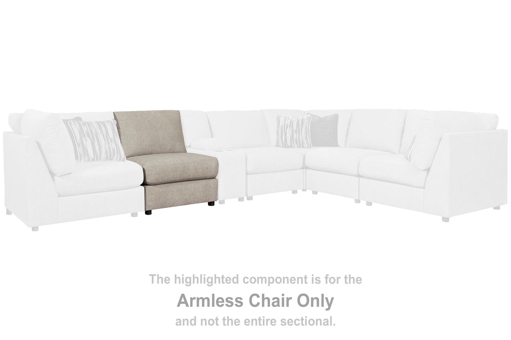 This armless chair is made with polyester upholstery. Pairs with other items in the series to make a sectional.<br><br><b>Additional Dimensions</b><br><ul><li>Leg height: 2.25-"</li><li>Minimum width of doorway for delivery: 32-"</li><li>Seat depth: 25-"<