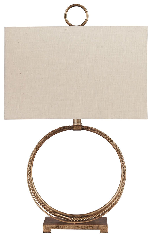 Thereâ€™s something so elegant about this table lamp-'s rounded shape. Goldtone braided metal punctuates the less-is-more base for that touch of high drama lighting you crave.<br><br><b>Additional Dimensions</b><br><ul><li>Shade: 0-"</li><li>Base: 0-"</li