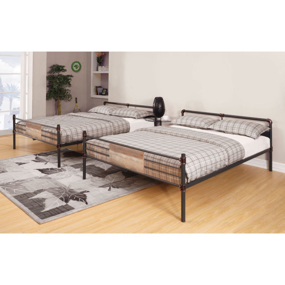 The Brantley collection features queen over queen bunk bed with metal tube frames. Queen size bed adds comfort with more spaces for your kids. Easy access guard rails make kids easy to climb up and down. Wood design rails are not only decoration for the w