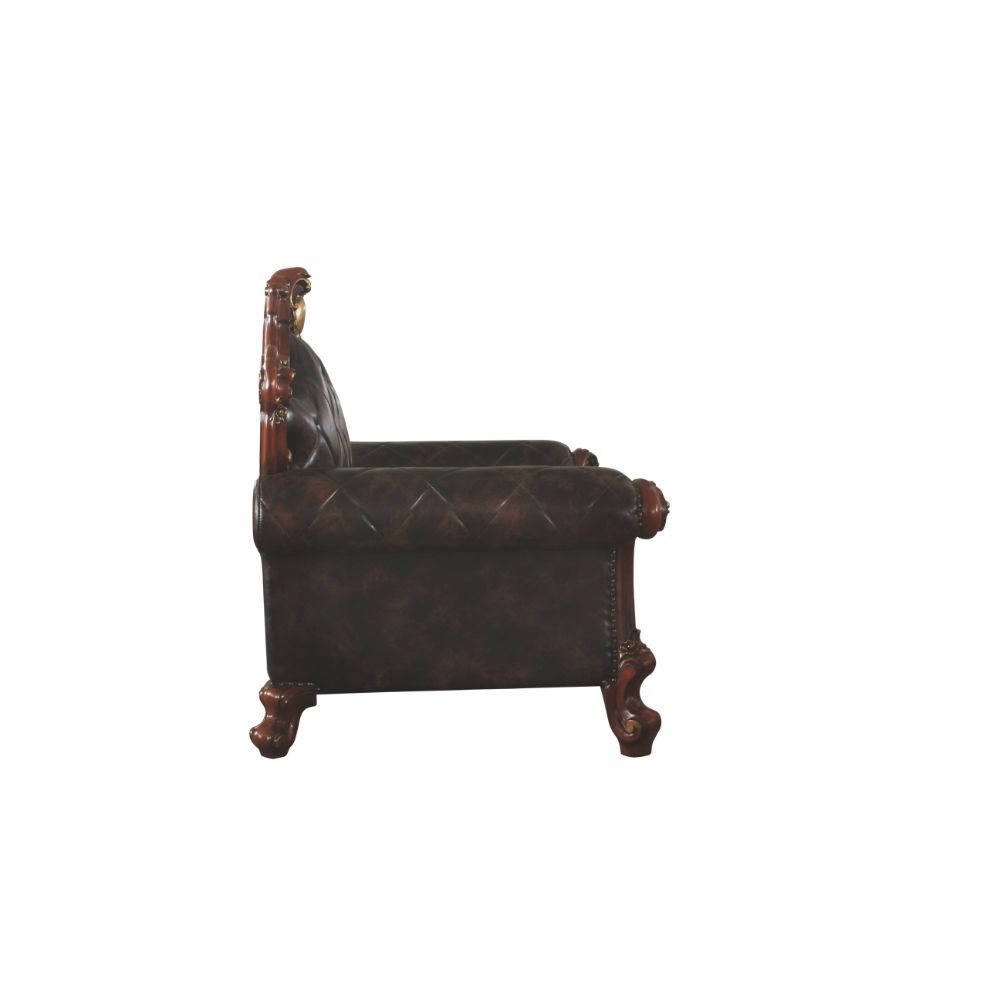 KD Back, w/1 Pillow Tight Back & Loose Seat Cushion (1+2) Diamond Tufted, Nail-head Trim, Oversized Crown & Raised Scrolled Trim: Antique Pearl w/Gold Brush (Backrest, Front Armrest & Base) Construction] Pocket Coil Seat
