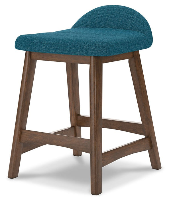 Lyncott - Blue / Brown - Upholstered Barstool (Set of 2)