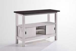 The Maisie Dining Room Server combines quality craftsmanship with rustic charm, making it a practical and stylish addition to any dining space. This two-tone storage cabinet, crafted from solid rubberwood, manufactured woods, and Mindy wood veneers, ensur