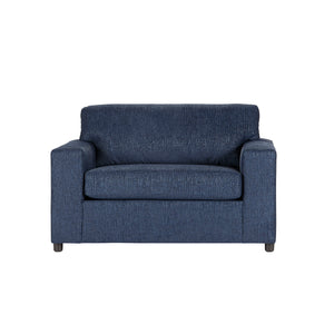  this transitional set is at home in any dÃ©cor. Both pieces feature square arms and attached pill