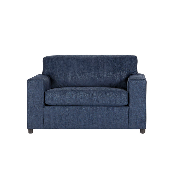  this transitional set is at home in any dÃ©cor. Both pieces feature square arms and attached pill