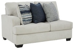 This left-arm facing loveseat is made with polyester upholstery. Pairs with other items in the series to make a sectional.<br><br><b>Additional Dimensions</b><br><ul><li>Arm height: 26-"</li><li>Seat depth: 21-"</li><li>Seat height: 21-"</li><li>Top of cu