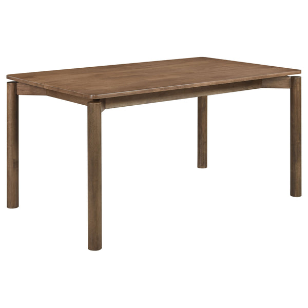 Introduce a natural and refreshing ambiance to your dining space with this solid wood dining table. Designed with a clean, minimalist aesthetic, this table features a 59-inch length that perfectly balances functionality and style. The smooth finish enhanc