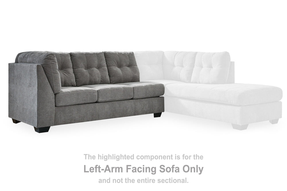 This left-arm facing sofa is made with polyester upholstery. Pairs with other items in the series to make a sectional.<br><br><b>Additional Dimensions</b><br><ul><li>Arm height: 38-"</li><li>Seat depth: 23-"</li><li>Seat height: 20-"</li><li>Top of cushio