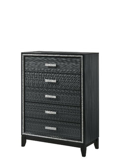Classic design with touches of modern aspects makes this Haiden Chest ideal for any bedroom. The piece offers a rectangular table top and five storage drawers for displaying or organizing. It also features a glamorous shimmering silver accent trim that ad