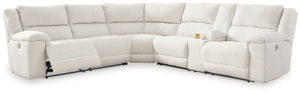 This power reclining sectional complements your contemporary cozy space. Bold block arms accentuated with form-fitting padding lend a high-style silhouette. An ample seating area invites you to sprawl during binge watches and relaxed reading hours alike. 