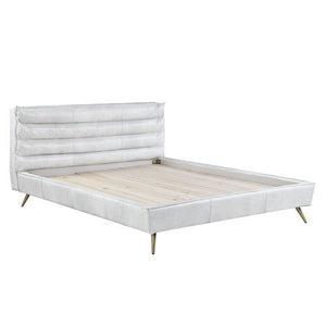  the Doris bedroom collection is edgy and inviting all in one. The leather upholstered bed can fit with an industrial
