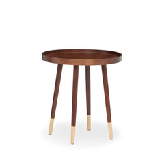 A mid-century modern design, the Dein tray-top end table offers a pleasing focal point to your space. With a smooth walnut finish, the tip point of the table legs are painted in natural wood finish, creating contradictions and beauty. Elevate your living 