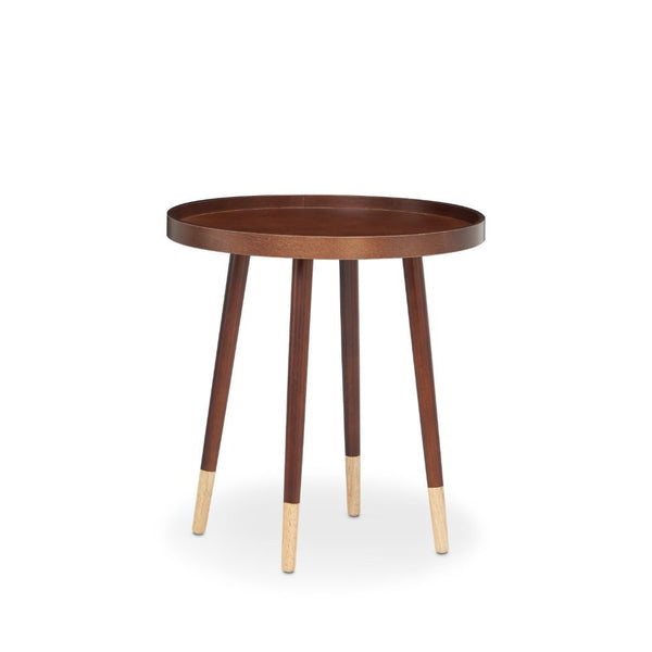 A mid-century modern design, the Dein tray-top end table offers a pleasing focal point to your space. With a smooth walnut finish, the tip point of the table legs are painted in natural wood finish, creating contradictions and beauty. Elevate your living 