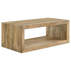 Embracing the very soul of natural design principles, elevate your living room with this rectangular coffee table crafted from solid mango wood. Its natural finish highlights the unique grain patterns, adding warmth and texture to your space. Designed wit
