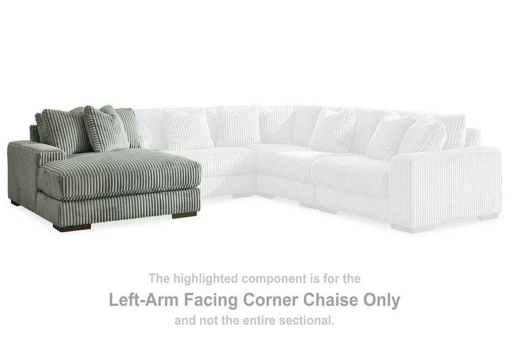 This left-arm facing corner chaise is made with polyester upholstery. Pairs with other items in the series to make a sectional.<br><br><b>Additional Dimensions</b><br><ul><li>Arm height: 24-"</li><li>Seat depth: 56-"</li><li>Seat height: 21-"</li><li>Top 