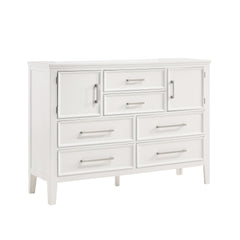 The Andover Six Drawer Wood Dresser in White combines durability, style, and functionality, making it an ideal choice for any bedroom. Expertly crafted from solid Rubberwood, manufactured woods, and wood veneers, this dresser is built to last while highli