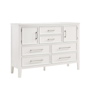 The Andover Six Drawer Wood Dresser in White combines durability, style, and functionality, making it an ideal choice for any bedroom. Expertly crafted from solid Rubberwood, manufactured woods, and wood veneers, this dresser is built to last while highli
