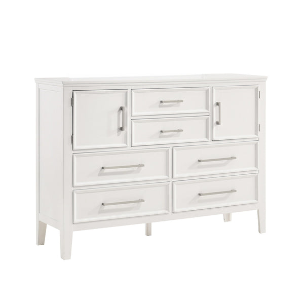 The Andover Six Drawer Wood Dresser in White combines durability, style, and functionality, making it an ideal choice for any bedroom. Expertly crafted from solid Rubberwood, manufactured woods, and wood veneers, this dresser is built to last while highli