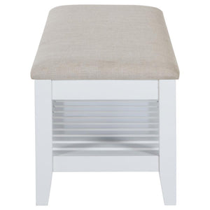  ensures long-lasting durability. A slatted shelf beneath t